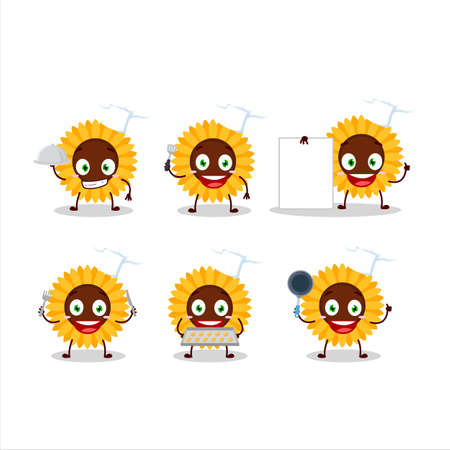 Cartoon character of sunflower with various chef emoticonsのイラスト素材