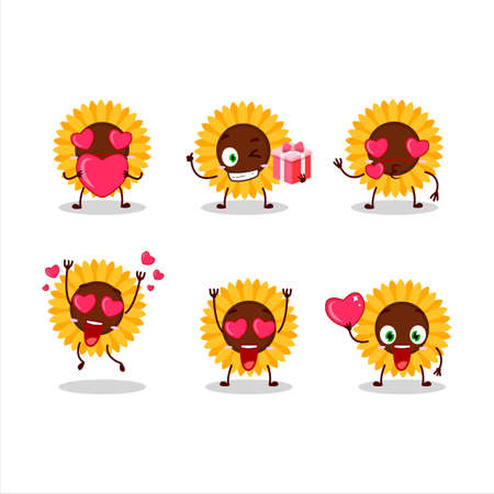 Sunflower cartoon character with love cute emoticonのイラスト素材