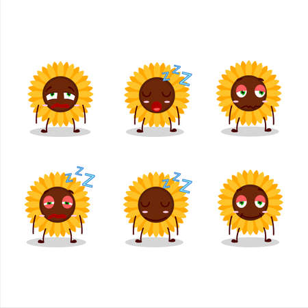 Cartoon character of sunflower with sleepy expressionのイラスト素材