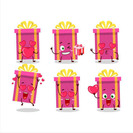 Pink christmas gift cartoon character with love cute emoticonのイラスト素材
