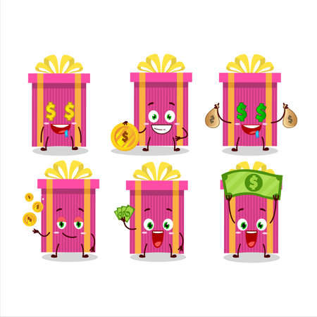 Pink christmas gift cartoon character with cute emoticon bring moneyのイラスト素材