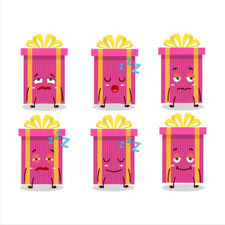 Cartoon character of pink christmas gift with sleepy expressionのイラスト素材