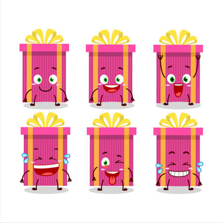 Cartoon character of pink christmas gift with smile expressionのイラスト素材