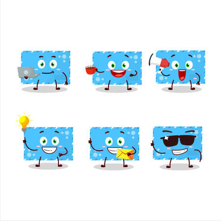 Blue christmas envelopes cartoon character with various types of business emoticonsのイラスト素材