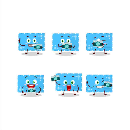 Photographer profession emoticon with blue christmas envelopes cartoon characterのイラスト素材