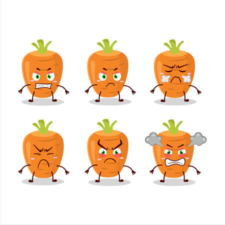 Sweet carrot cartoon character with various angry expressionsのイラスト素材