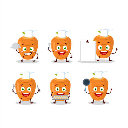 Cartoon character of sweet carrot with various chef emoticonsのイラスト素材