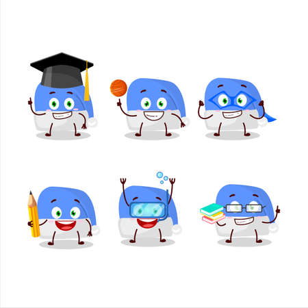 School student of blue santa hat cartoon character with various expressionsのイラスト素材