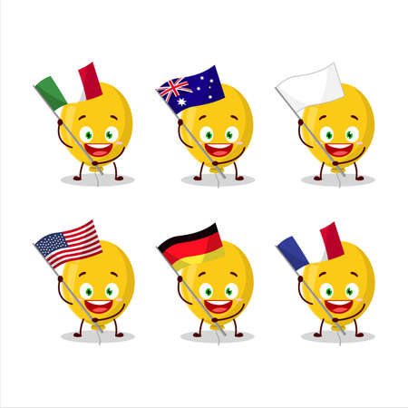 Yellow balloon cartoon character bring the flags of various countriesのイラスト素材