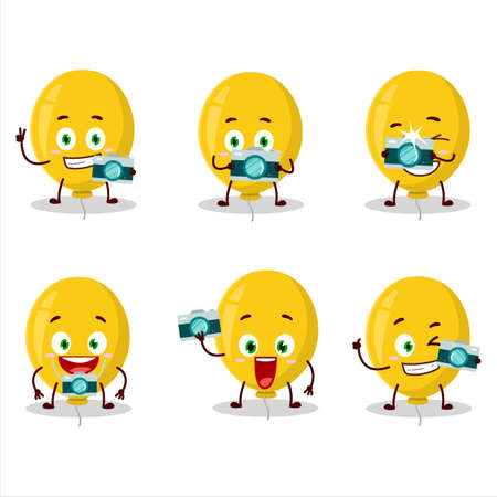 Photographer profession emoticon with yellow balloon cartoon characterのイラスト素材
