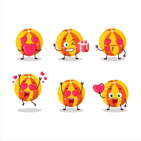 Yellow beach ball cartoon character with love cute emoticonのイラスト素材