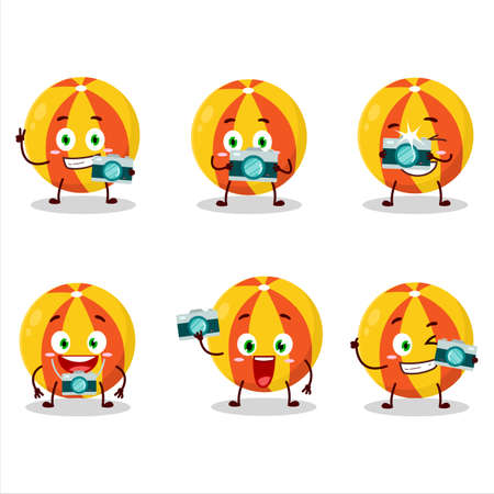 Photographer profession emoticon with yellow beach ball cartoon characterのイラスト素材