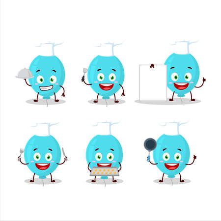 Cartoon character of blue balloon with various chef emoticonsのイラスト素材