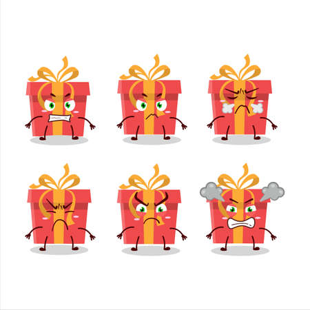 Red christmas gift cartoon character with various angry expressionsのイラスト素材