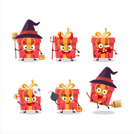 Halloween expression emoticons with cartoon character of red christmas giftのイラスト素材