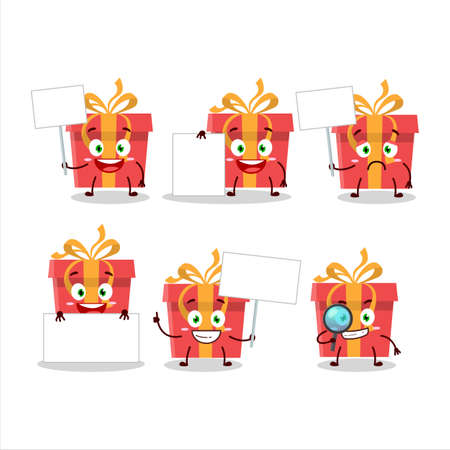 Red christmas gift cartoon character bring information boardのイラスト素材