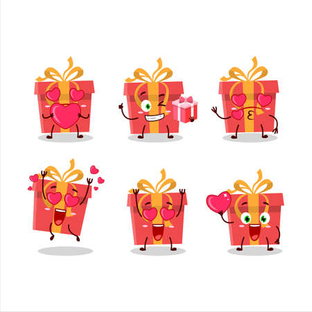 Red christmas gift cartoon character with love cute emoticonのイラスト素材