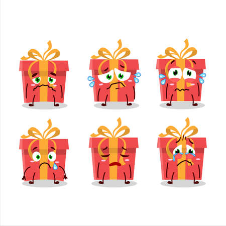 red christmas gift cartoon character with sad expressionのイラスト素材