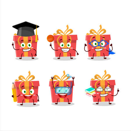 School student of red christmas gift cartoon character with various expressionsのイラスト素材