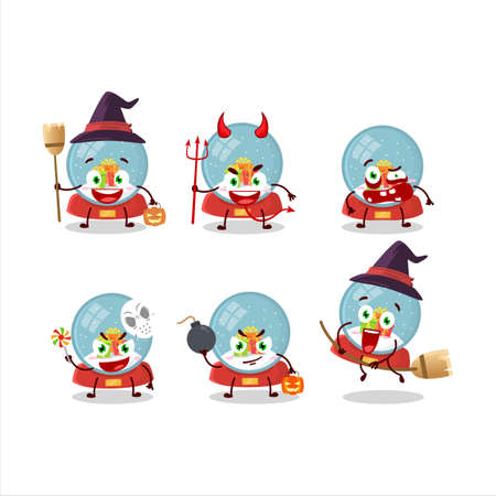 Halloween expression emoticons with cartoon character of snowball with giftのイラスト素材