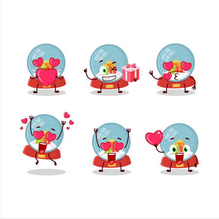 Snowball with gift cartoon character with love cute emoticon.Vector illustrationのイラスト素材
