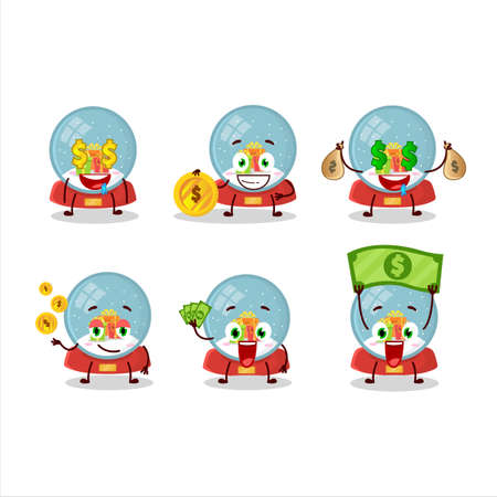 Snowball with gift cartoon character with cute emoticon bring moneyのイラスト素材