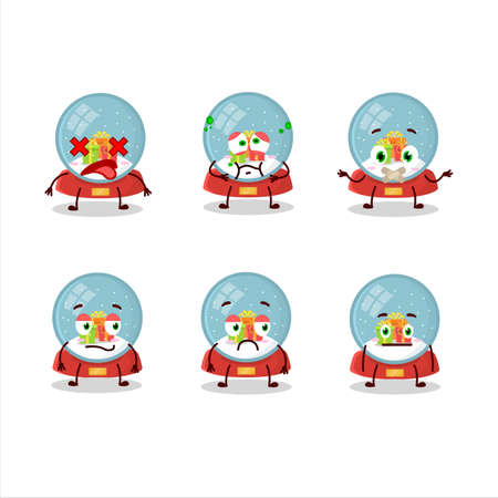 Snowball with gift cartoon character with nope expressionのイラスト素材