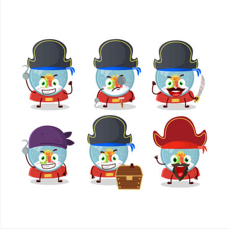 Cartoon character of snowball with gift with various pirates emoticonsのイラスト素材