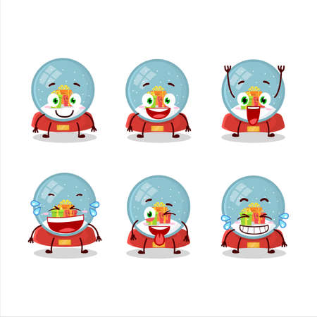 Cartoon character of snowball with gift with smile expressionのイラスト素材