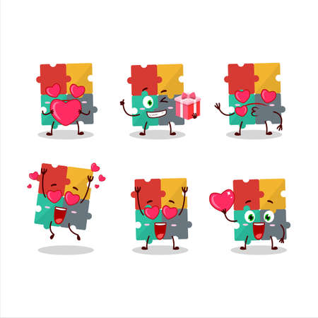 Puzzle cartoon character with love cute emoticonのイラスト素材