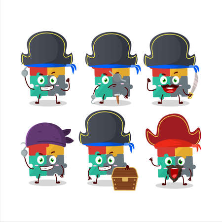 Cartoon character of puzzle with various pirates emoticonsのイラスト素材
