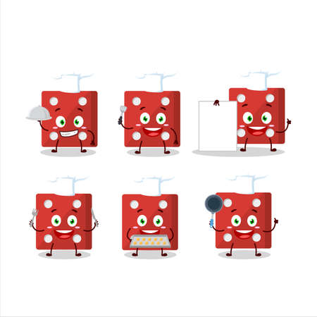 Cartoon character of red dice with various chef emoticonsのイラスト素材
