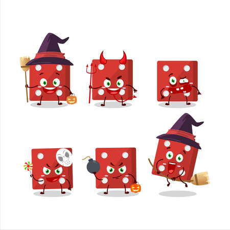 Halloween expression emoticons with cartoon character of red diceのイラスト素材