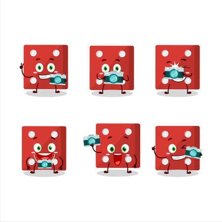 Photographer profession emoticon with red dice cartoon characterのイラスト素材