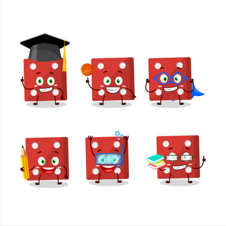 School student of red dice cartoon character with various expressionsのイラスト素材