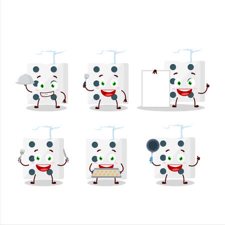Cartoon character of white dice with various chef emoticonsのイラスト素材