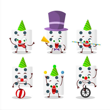 Cartoon character of white dice with various circus showsのイラスト素材