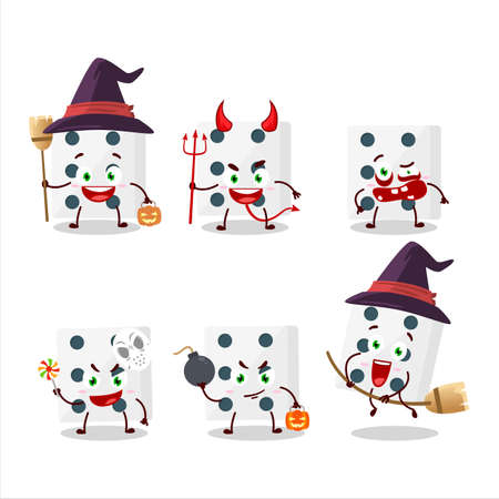Halloween expression emoticons with cartoon character of white diceのイラスト素材
