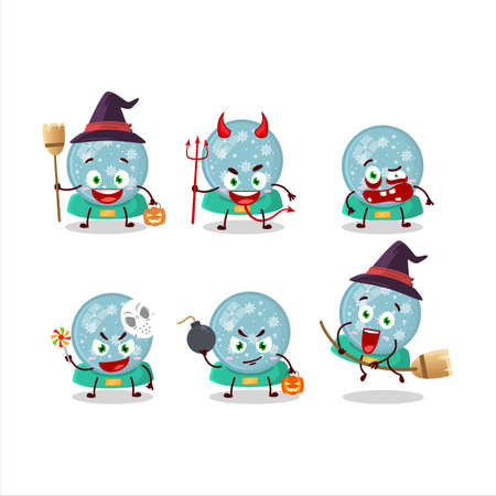 Halloween expression emoticons with cartoon character of snowball with snowfallのイラスト素材