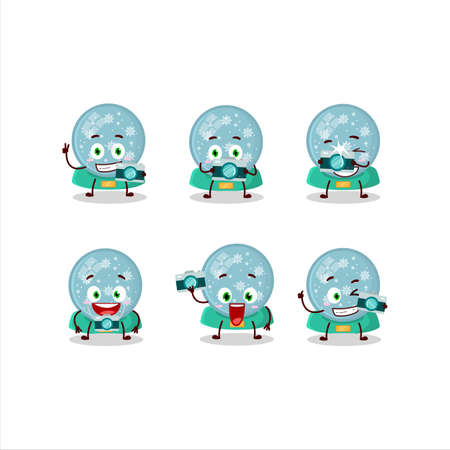 Photographer profession emoticon with snowball with snowfall cartoon characterのイラスト素材