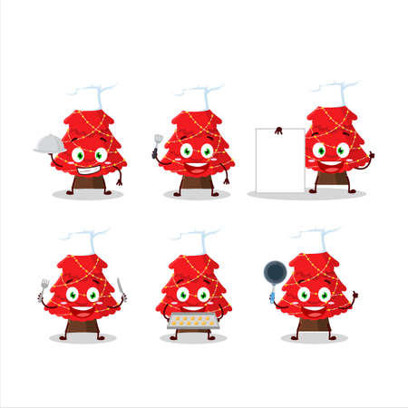 Cartoon character of red christmas tree with various chef emoticonsのイラスト素材