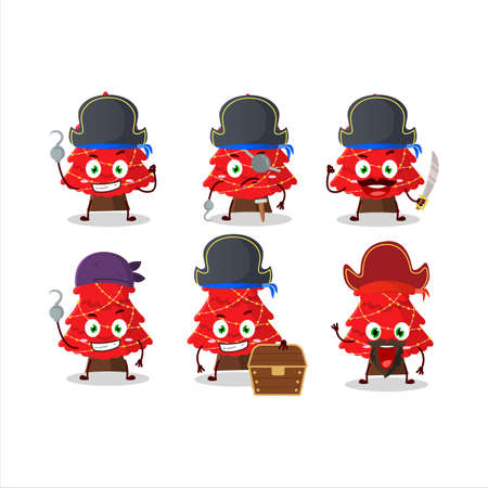 Cartoon character of red christmas tree with various pirates emoticonsのイラスト素材