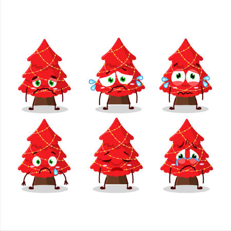 Red christmas tree cartoon character with sad expressionのイラスト素材