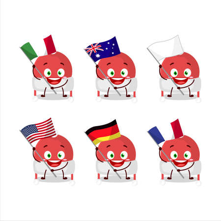 Christmas hat cartoon character bring the flags of various countriesのイラスト素材