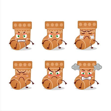 Socks cookie cartoon character with various angry expressionsのイラスト素材