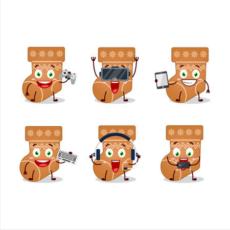 Socks cookie cartoon character are playing games with various cute emoticonsのイラスト素材