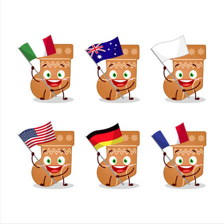 Socks cookie cartoon character bring the flags of various countriesのイラスト素材