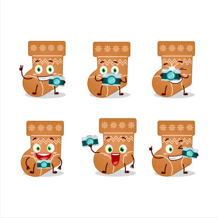 Photographer profession emoticon with socks cookie cartoon characterのイラスト素材
