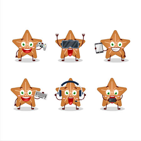 Stars cookie cartoon character are playing games with various cute emoticonsのイラスト素材