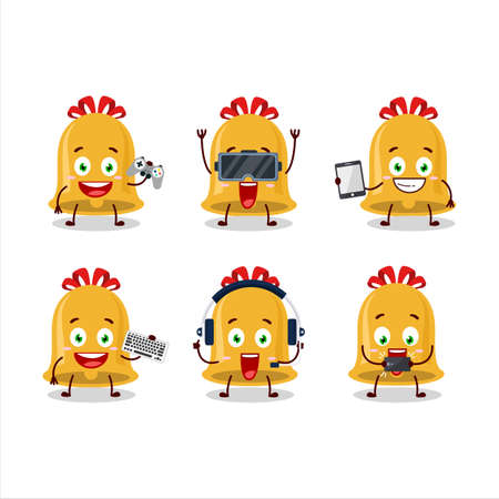 Christmas bell cartoon character are playing games with various cute emoticonsのイラスト素材